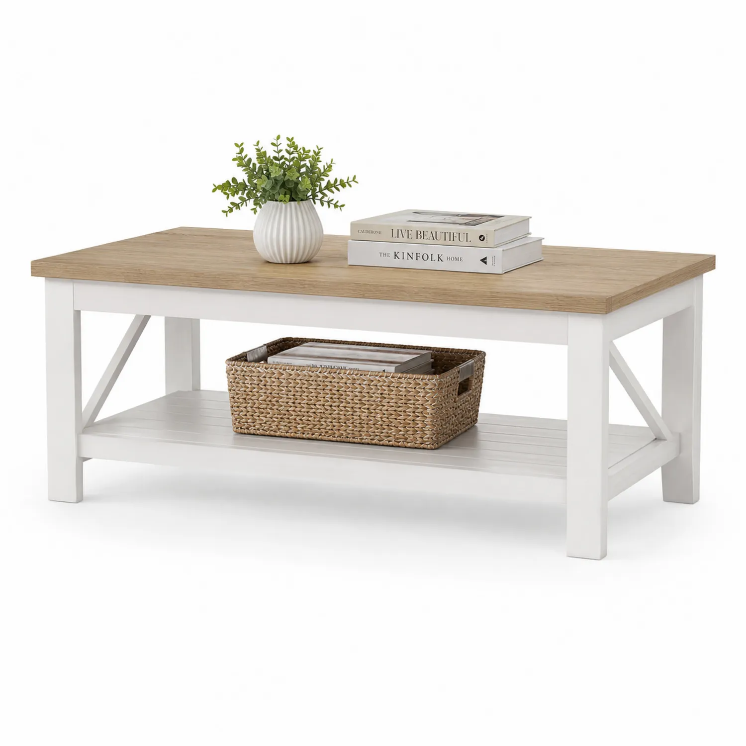 Rechteckiger Kaffeetisch Holzoptik und Weiß MDF 120x60x45 cm