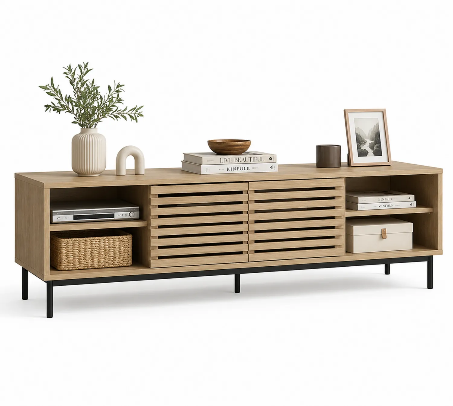 Holz TV-Schrank aus Eichenholz mit Metallrahmen