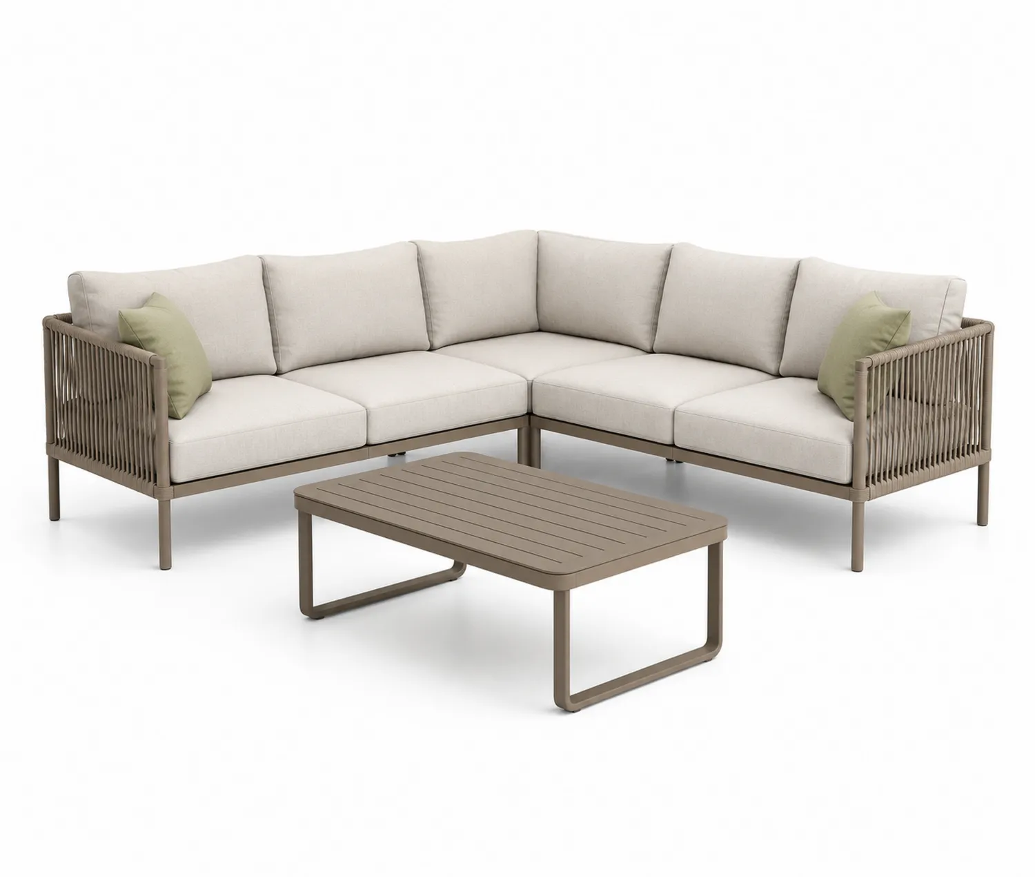 Outdoor Ecksofa-Set Aluminium Beige mit Tisch
