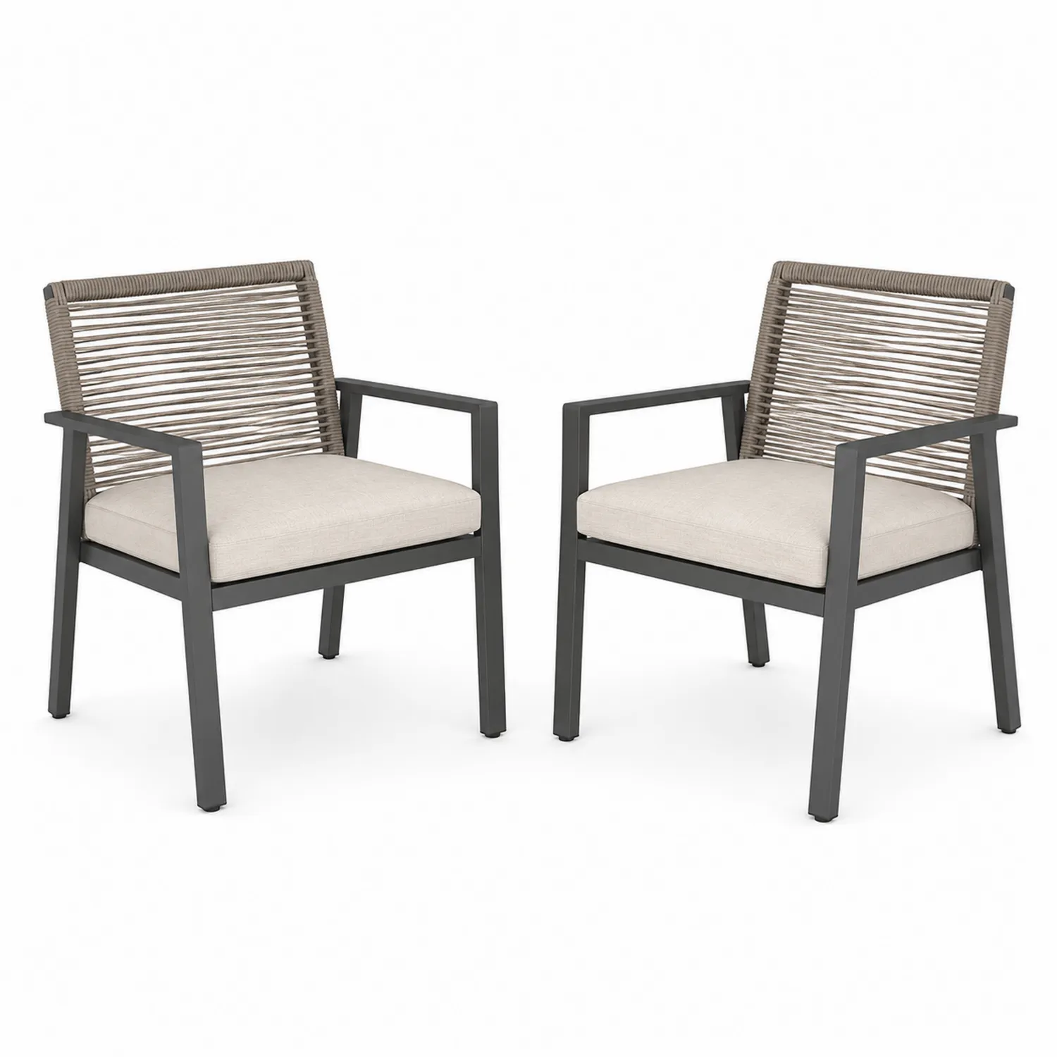 Set aus 2 Outdoor-Gartenstühlen aus Aluminium mit Polyesterpolster und Polypropylen-Seillehne