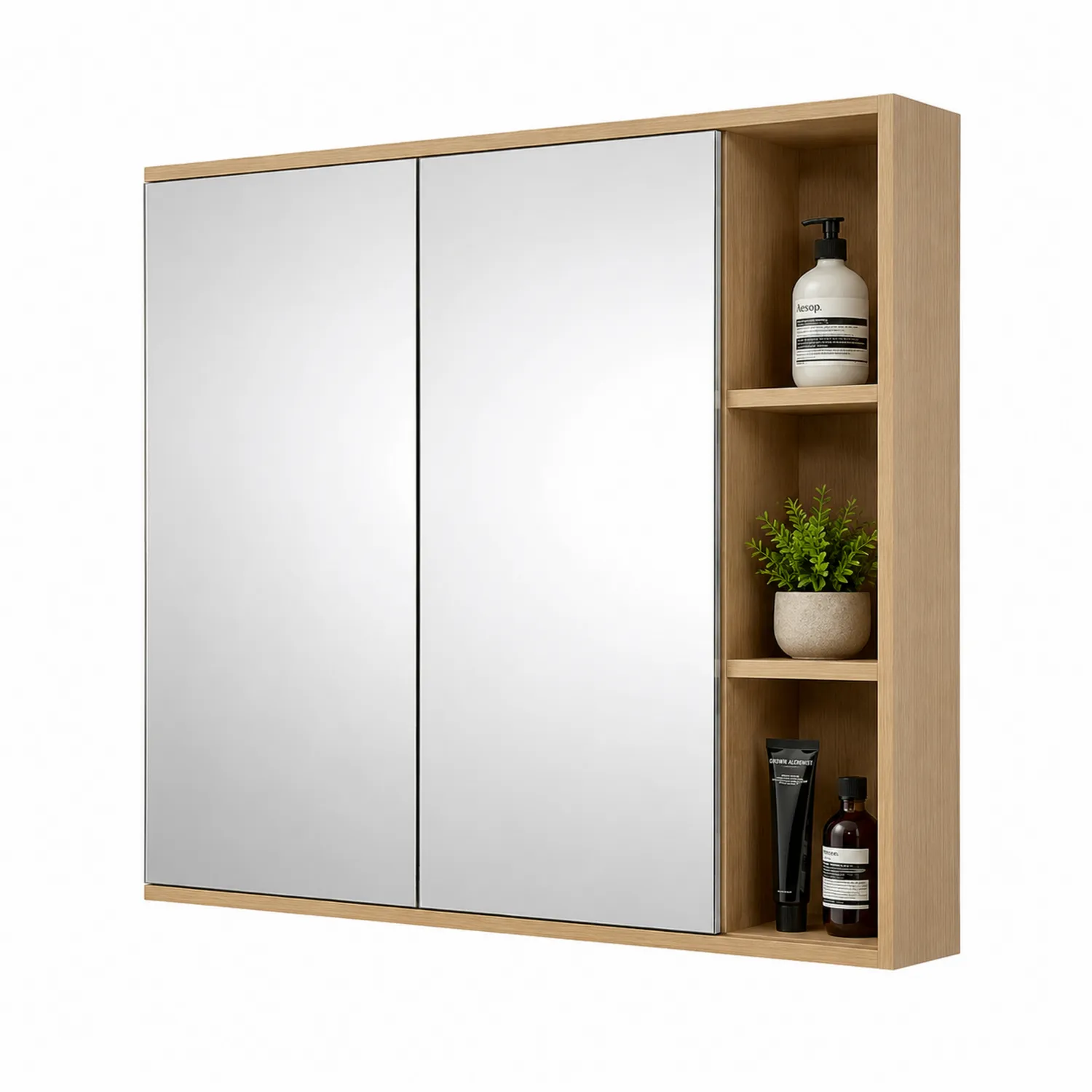 Spiegelschrank mit Doppelspiegeltüren Holzoptik 80x60x15cm