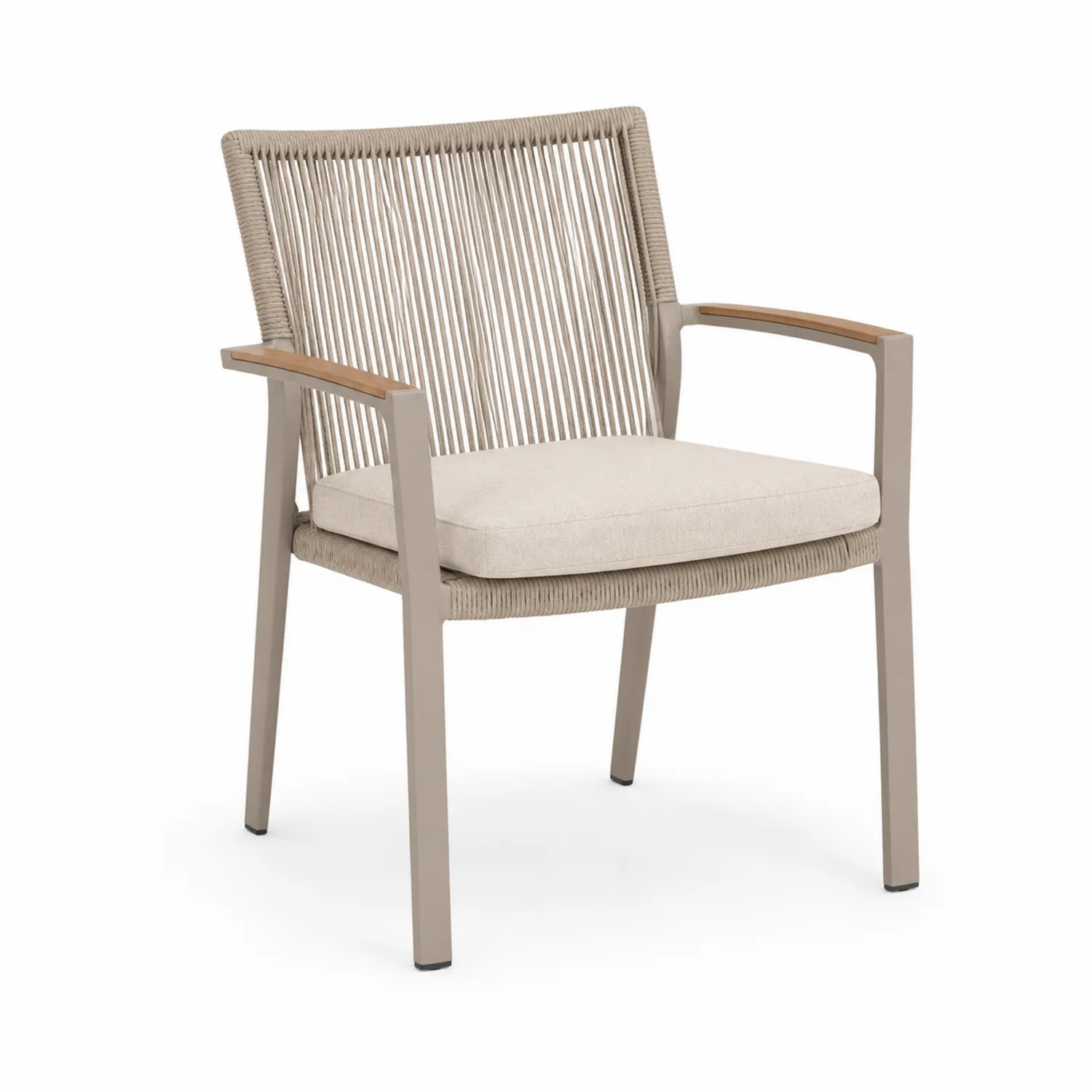 Outdoor-Stuhl aus Aluminium und Seil mit Armlehnen, Beige