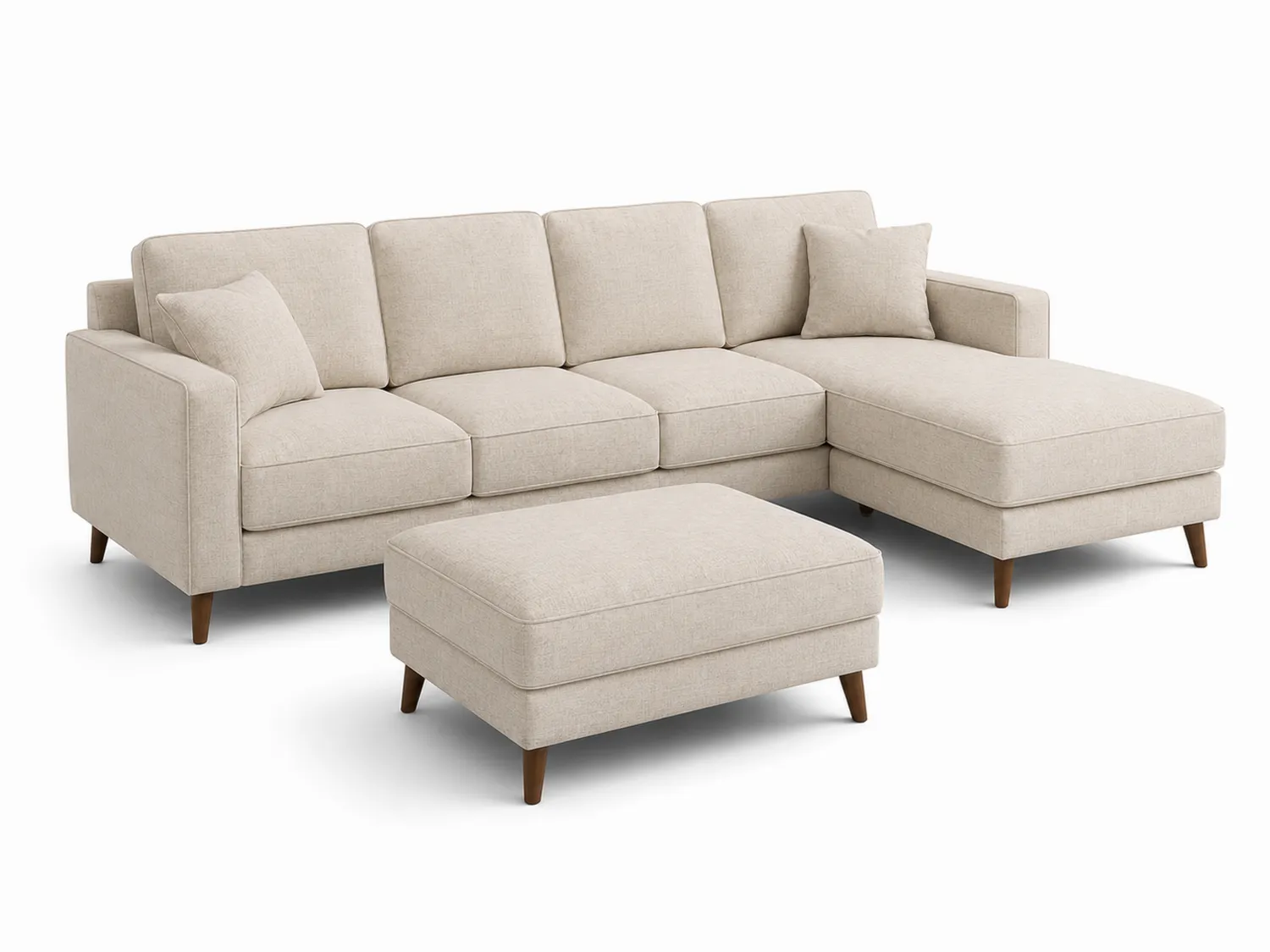 Stoff Sofa mit Ottomane Beige Holzbeine