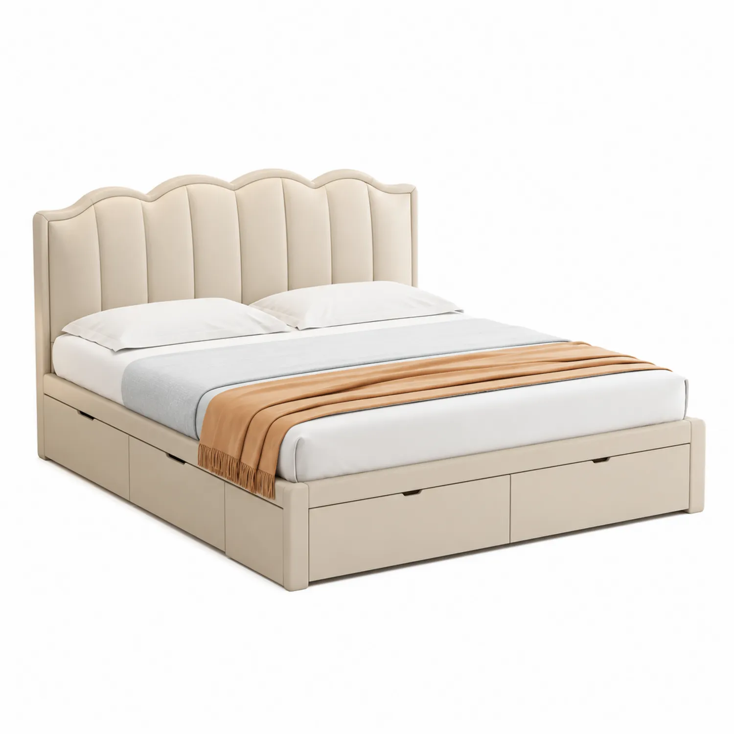 Bett aus Kunstleder mit Stauraum Beige 160x200 cm