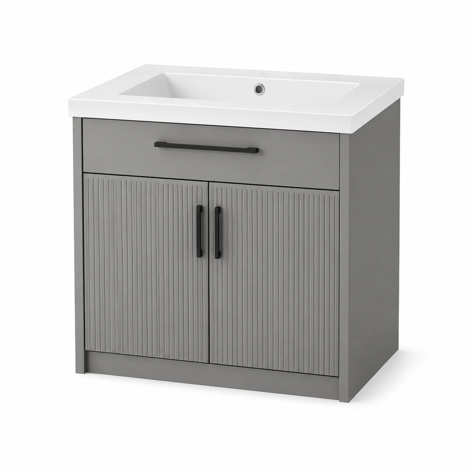 Badezimmerschrank aus MDF mit Keramikwaschbecken Grau 60x45x85cm