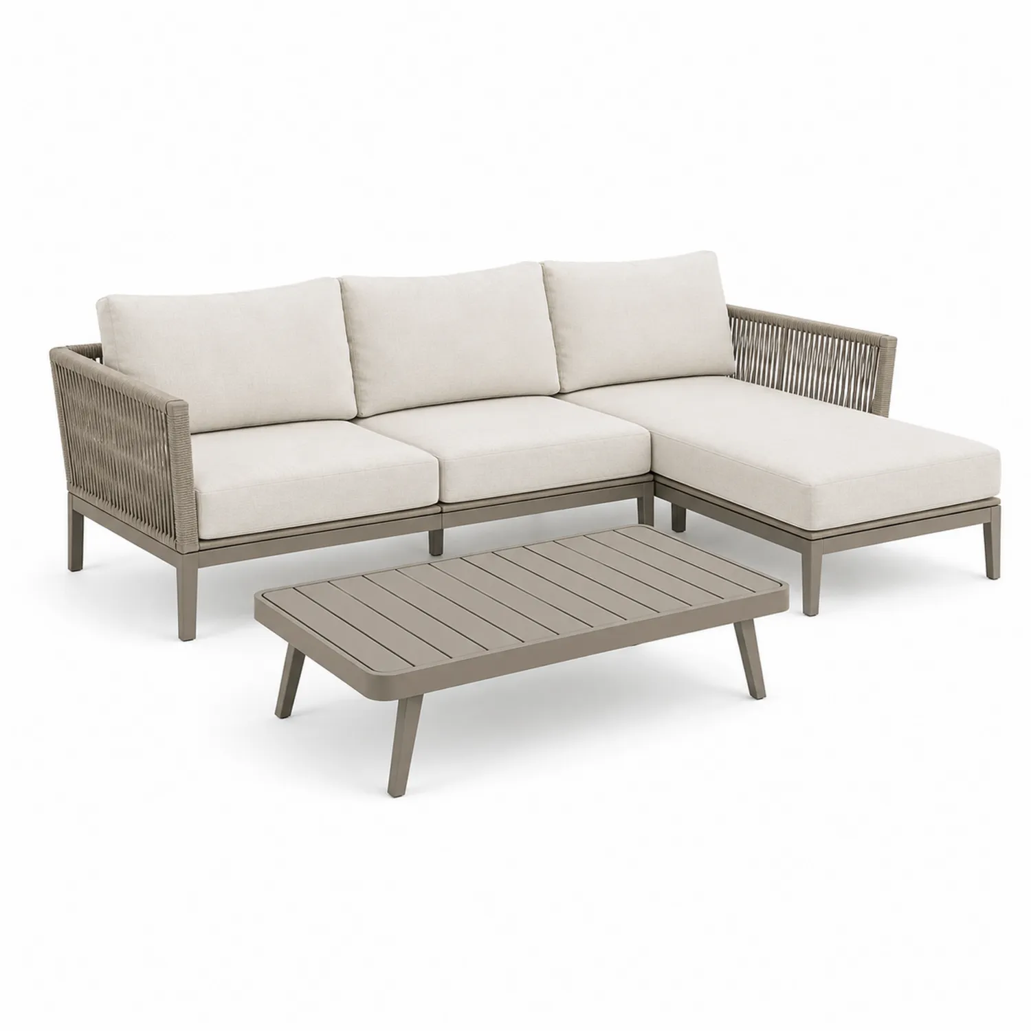Gartensofa-Set L-Form Aluminium Beige mit Beistelltisch