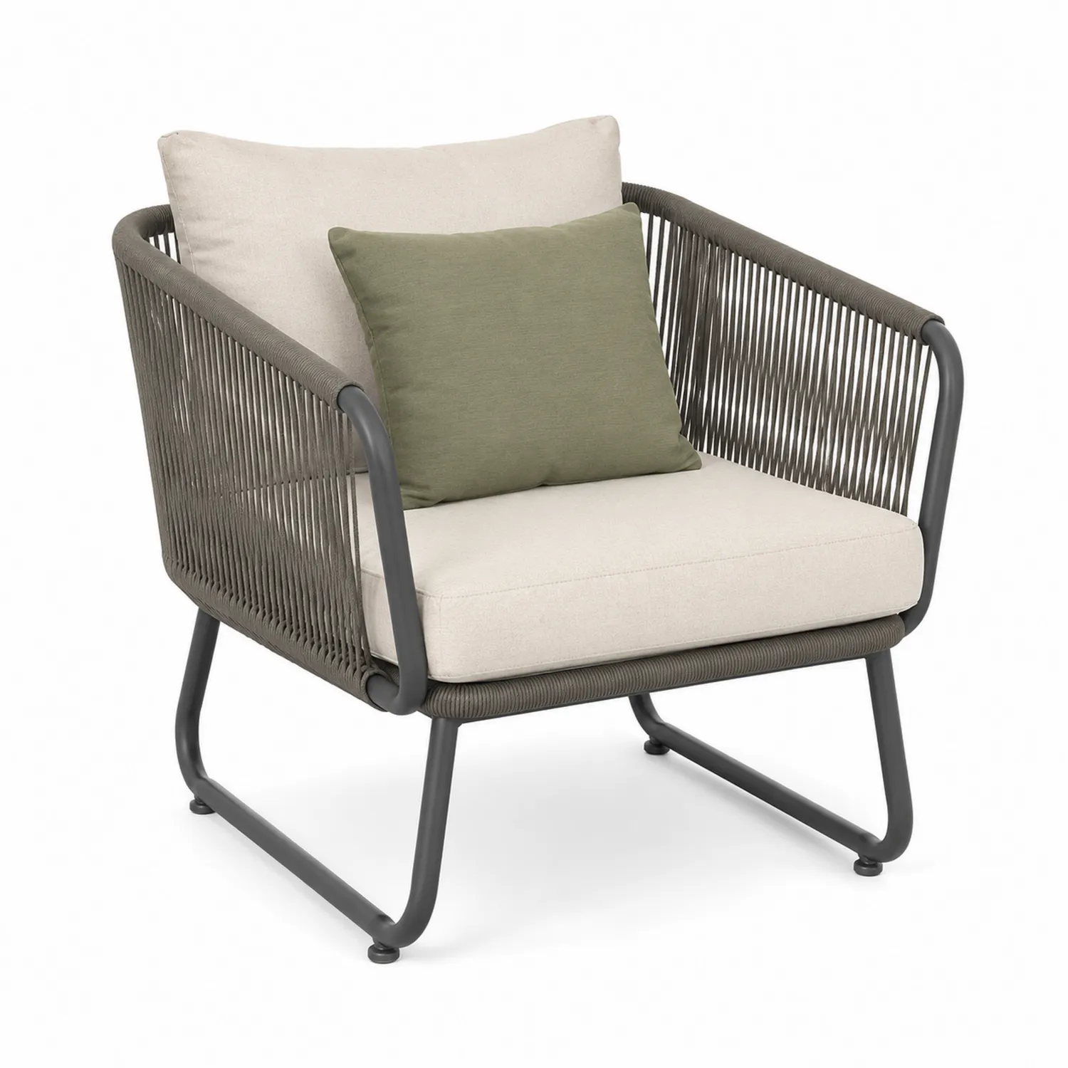 Outdoor-Clubstuhl Aluminium Seil Beige Grün
