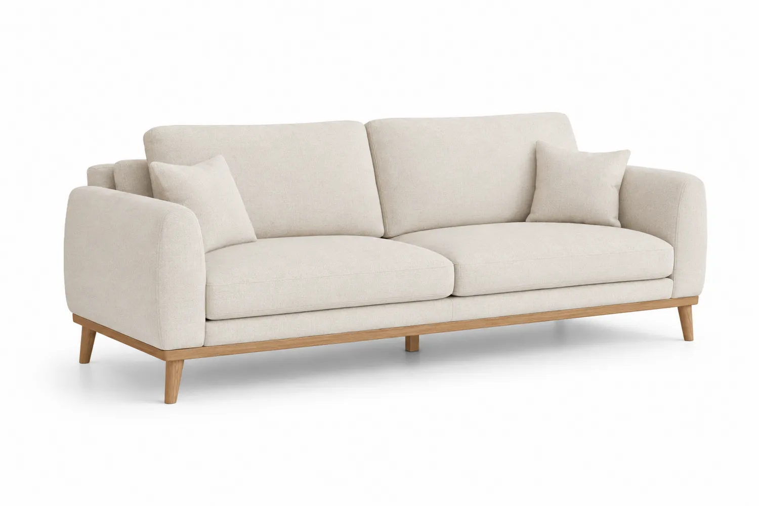 Stoff Sofa 3-Sitzer Beige mit Holzrahmen