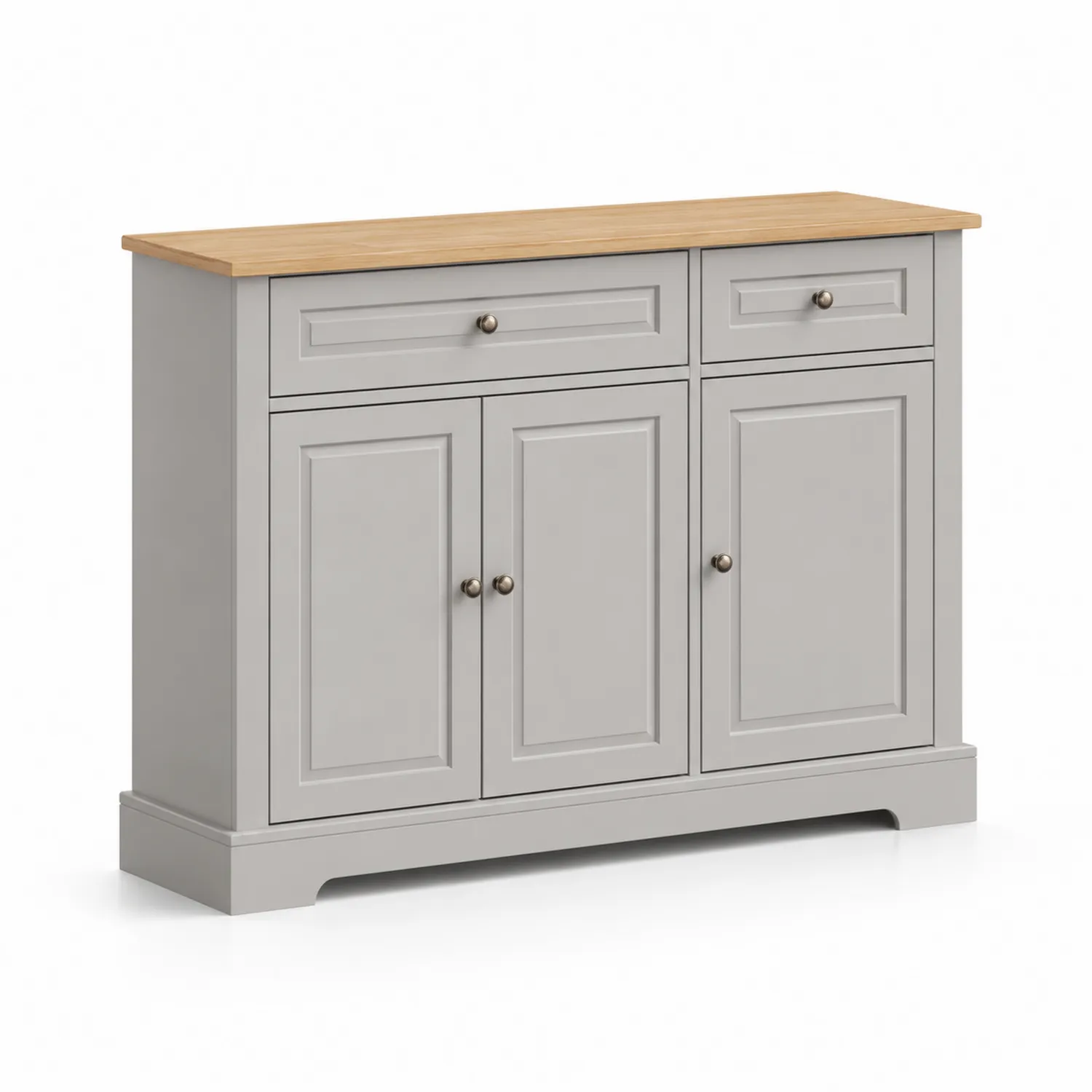 Sideboard MDF Grau mit Eichenfurnier, 3 Türen und 2 Schubladen