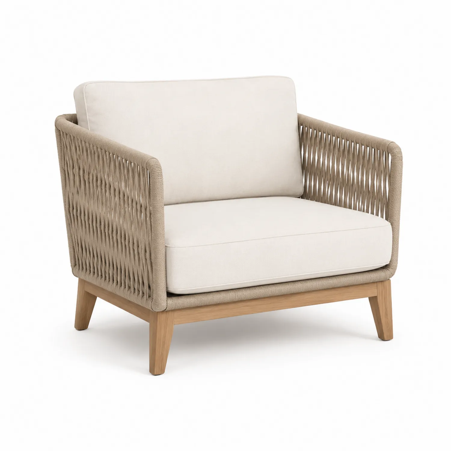 Outdoor Sessel Eukalyptusholz Beige Seilgeflecht