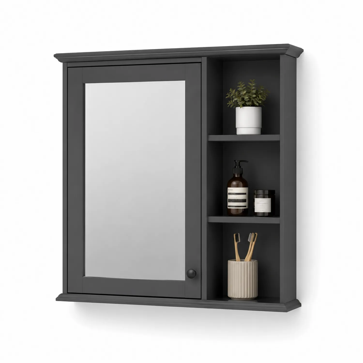 Badezimmerspiegelschrank MDF Schwarz 60x75x20cm mit Regalen