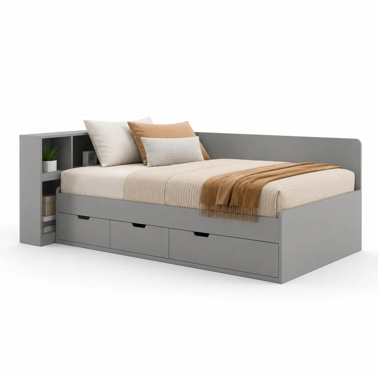 Tagesbett mit Regalsystem und Schubladen MDF Grau 200x90 cm