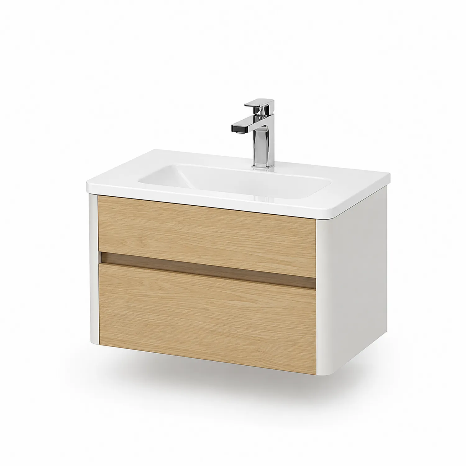 Waschtischschrank aus Eiche mit Keramikbecken Weiß