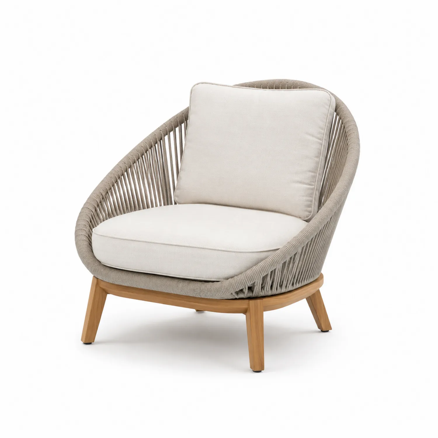 Outdoor Sessel aus Polyesterseil und Teak in Beige 75x85x80cm