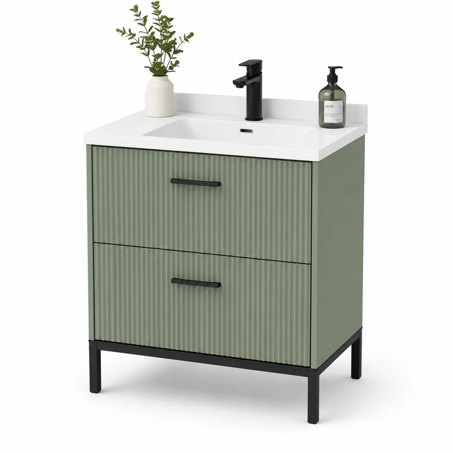 Einzelwaschtisch mit Unterschrank aus MDF in Grün/Schwarz 60x45x85cm