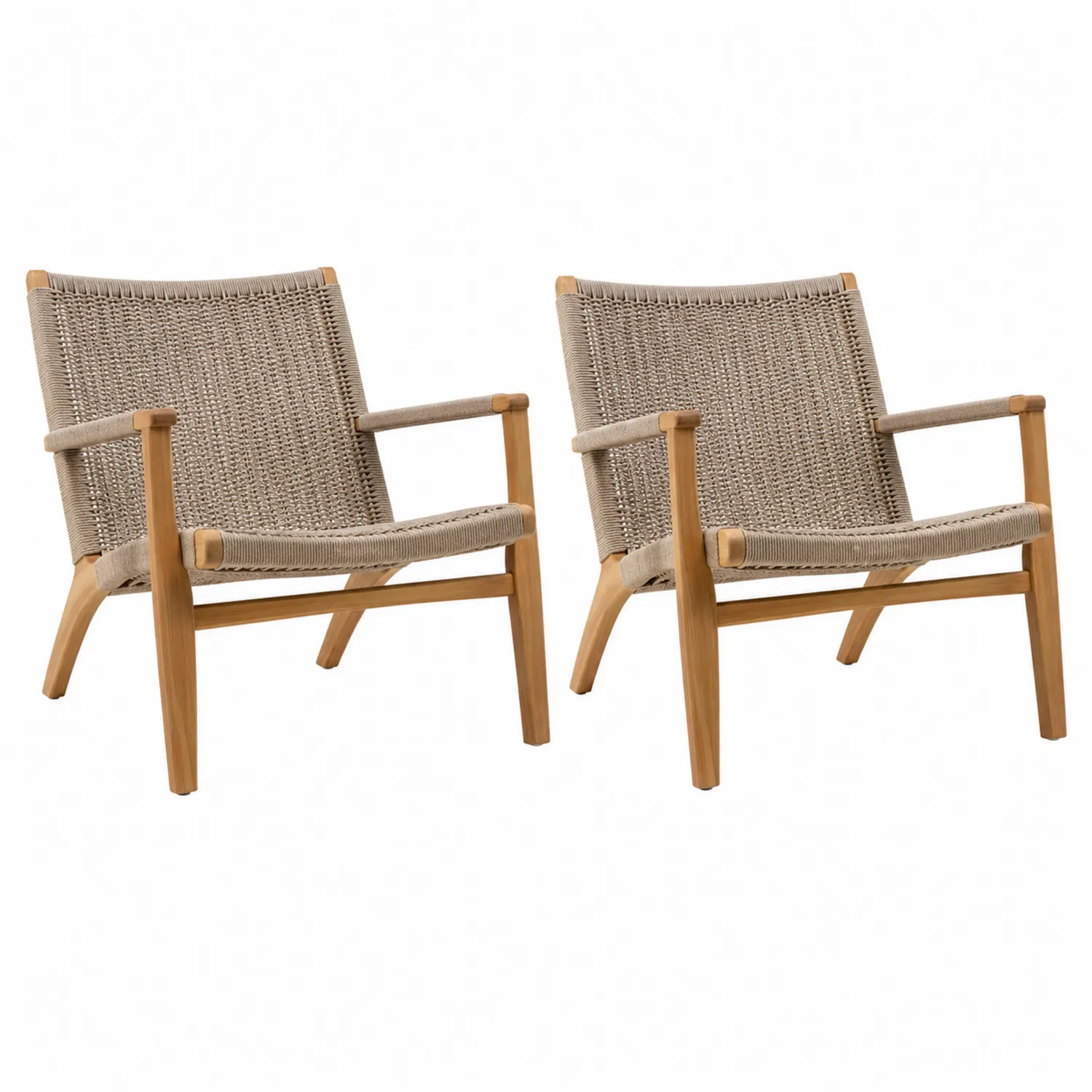 Set von Outdoor-Stühlen aus Holz und Seil, Beige