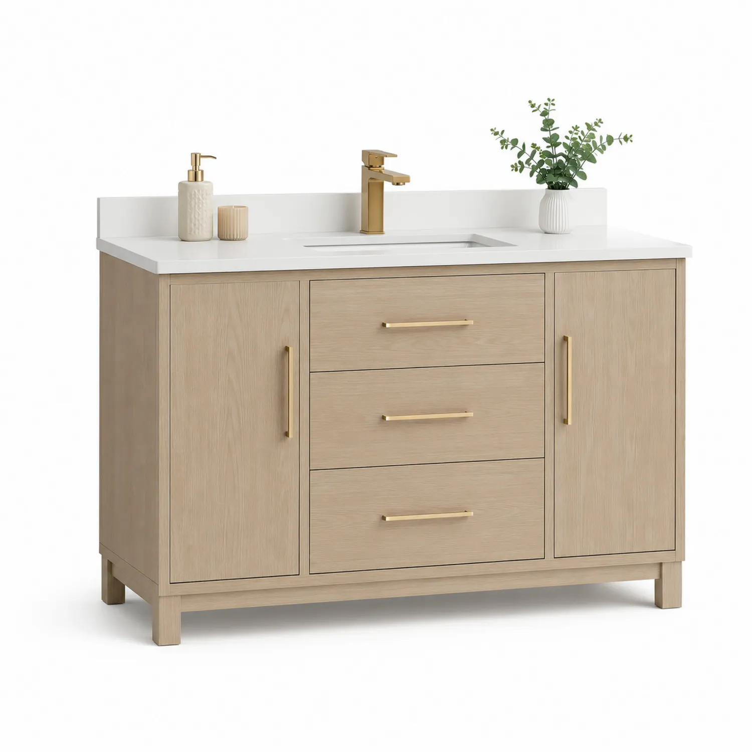 Waschtisch Holz Beige mit Weißem Quarz 120x55x85 cm