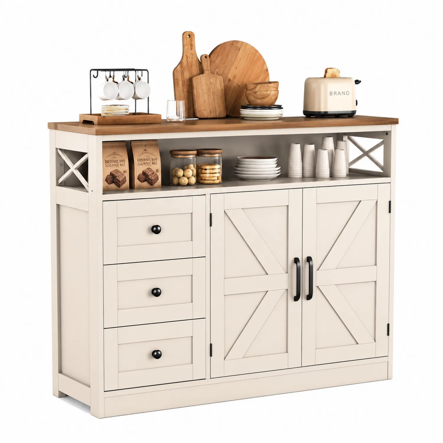 Esszimmer Sideboard aus Holz mit Schubladen und Türen, Weiß
