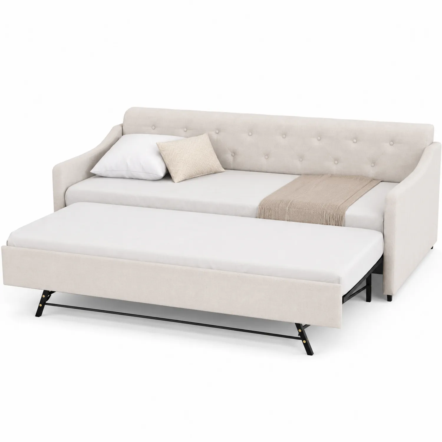 Schlafsofa Leinen Beige mit Ausziehfunktion