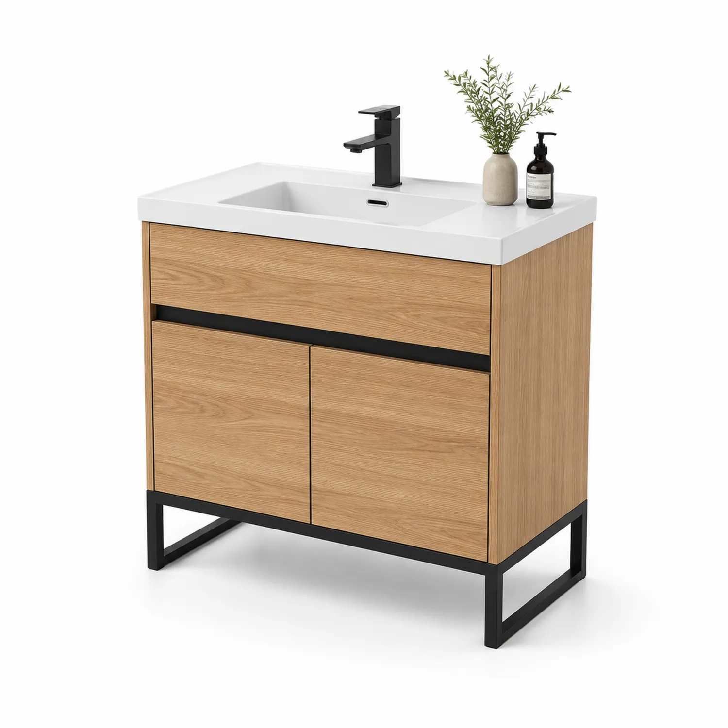 Waschtisch Holzfurnier mit Keramikbecken 80x50x85 cm