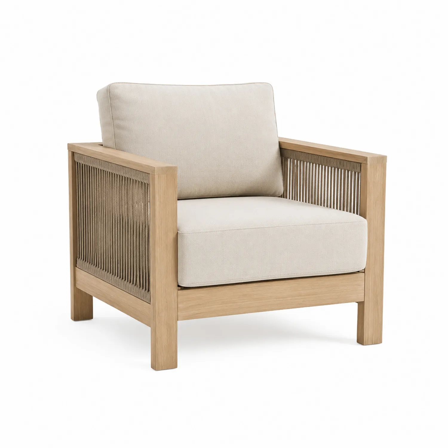 Outdoor Gartensessel Teakholz Beige Polsterung Seilgeflecht