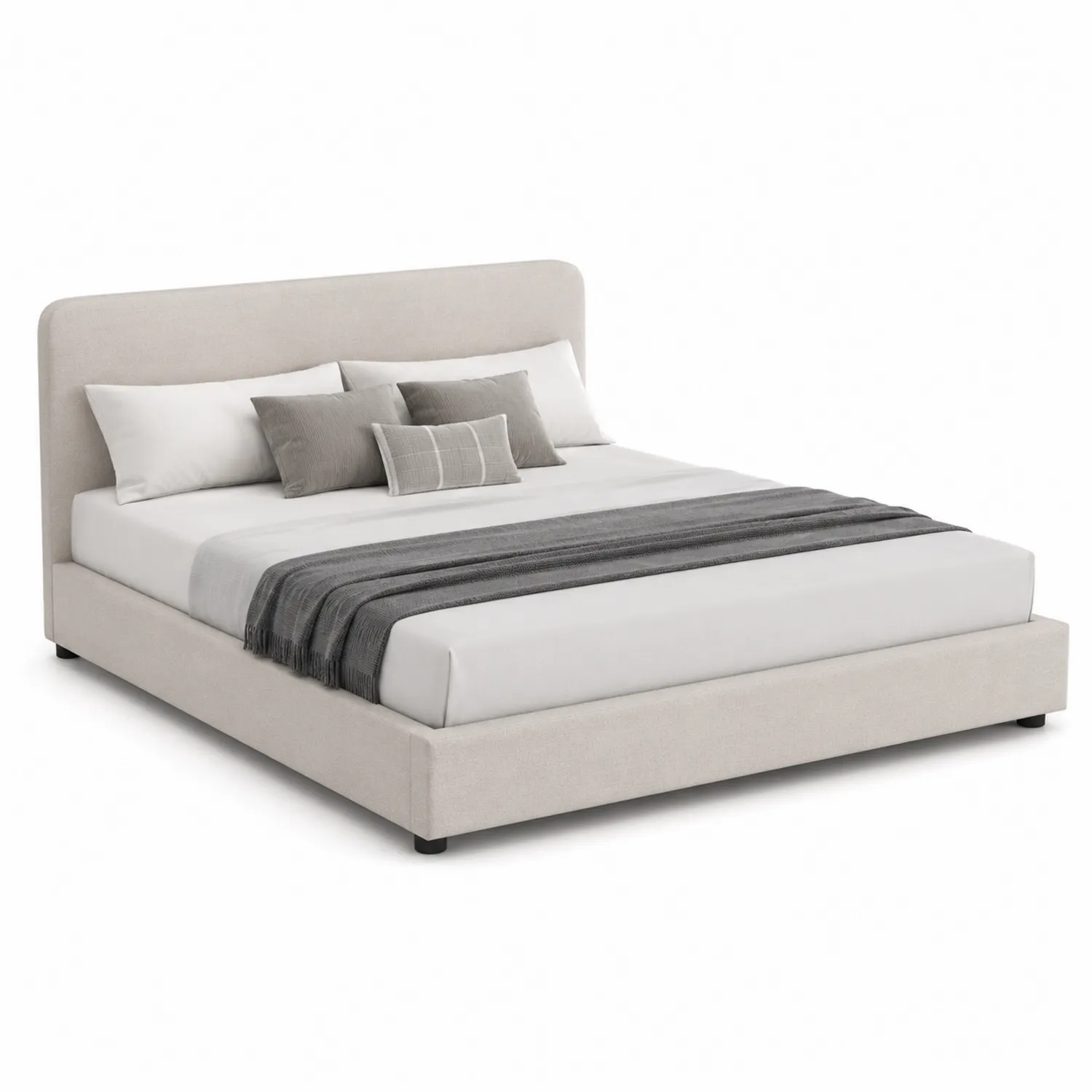 Leinenbett Beige 180x200 cm mit Kissen
