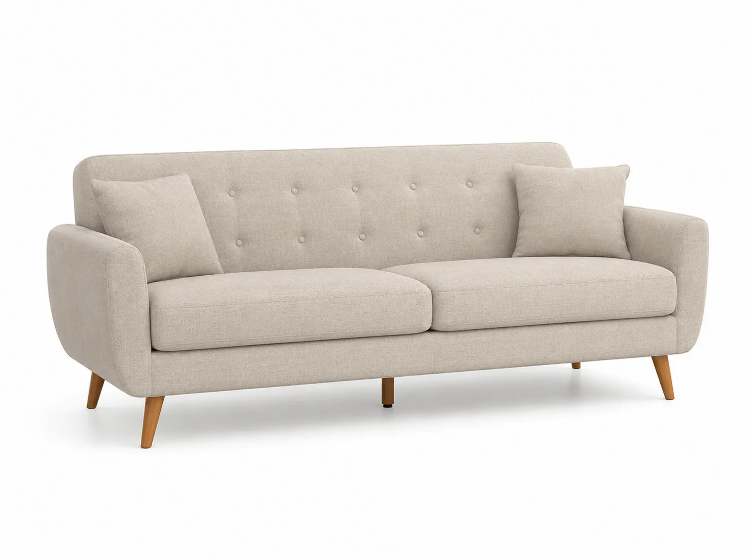 Stoff Sofa 3-Sitzer Beige mit Holzfüßen
