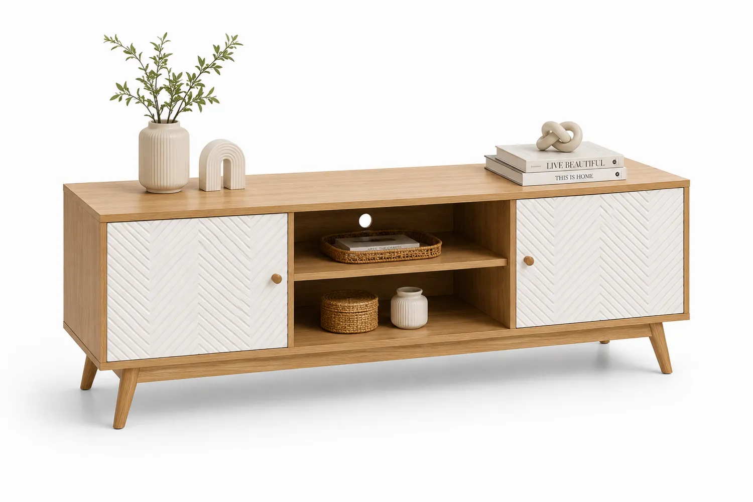 Fernsehschrank MDF Natur mit Weiß