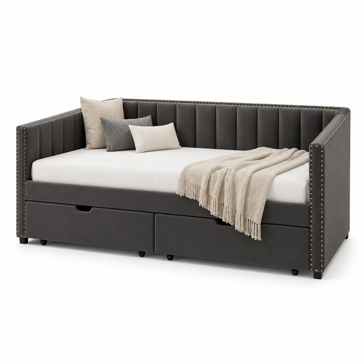 Tagesbett mit Schubladen Dunkelgrau Velours 200x90cm