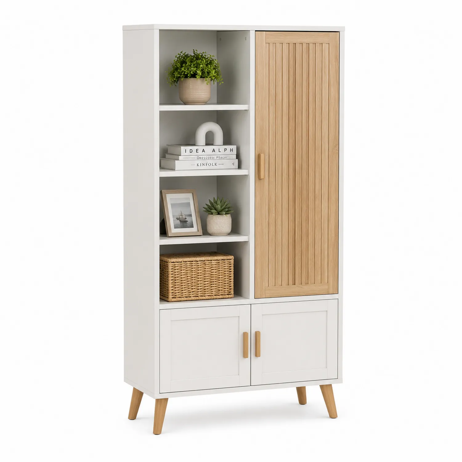 Wohnzimmerschrank aus MDF und Eiche in Weiß