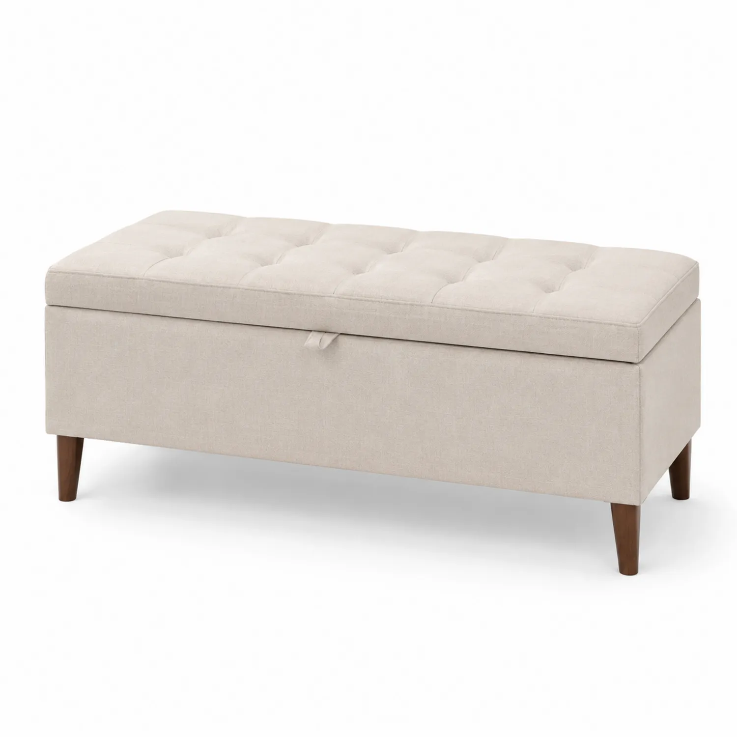 Aufbewahrungsbank Beige Stoff Holzbeine 120 cm