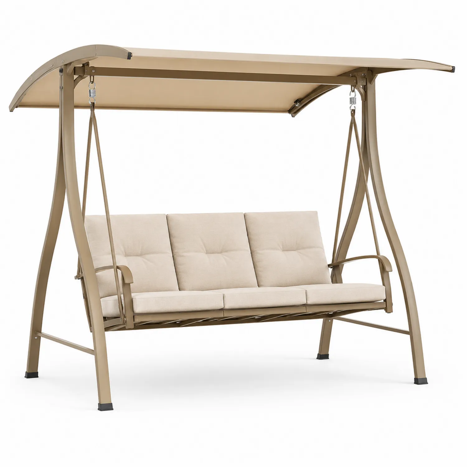 Gartenschaukel 3-Sitzer Beige Metall mit Verstellbarem Dach