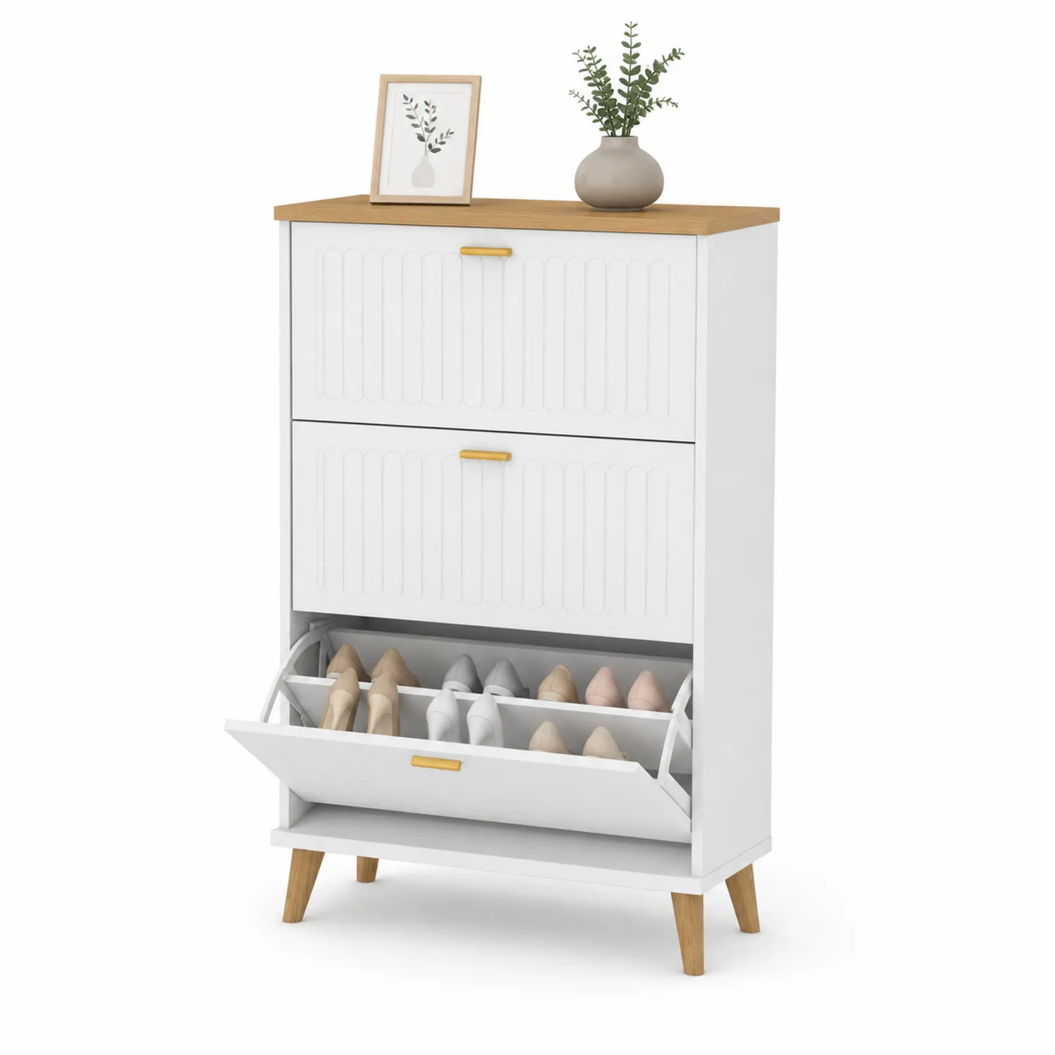 Schuhschrank aus Holz mit 3 Klappen Weiß