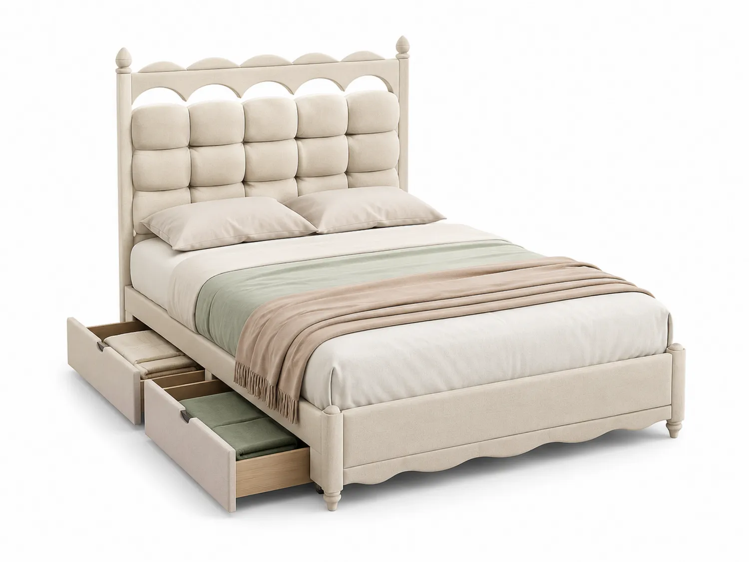 Bettrahmen mit Stauraum Beige Holz Stoff 200x160 cm