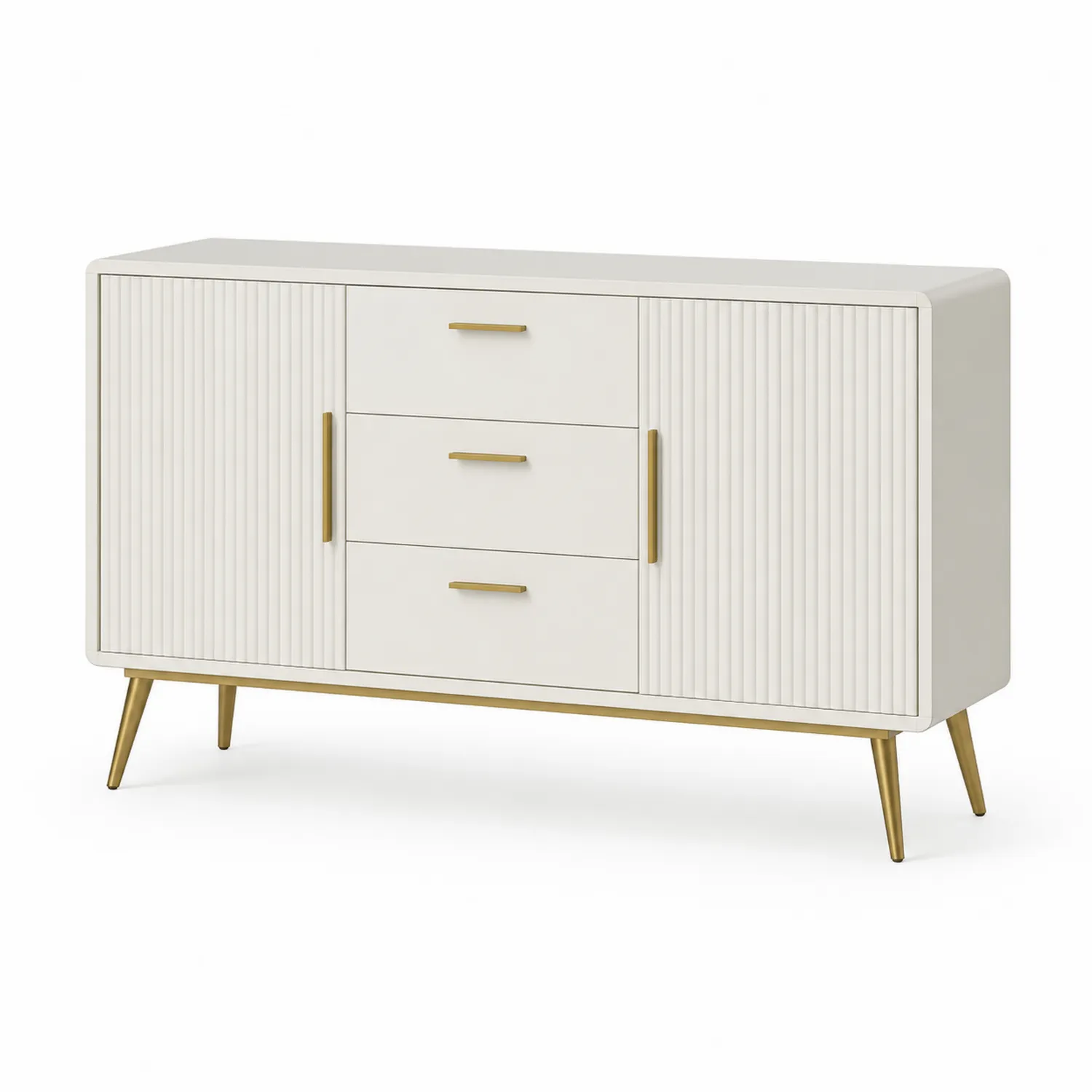 Sideboard MDF mit Metallbeinen 150x40x80 cm Weiß/Gold