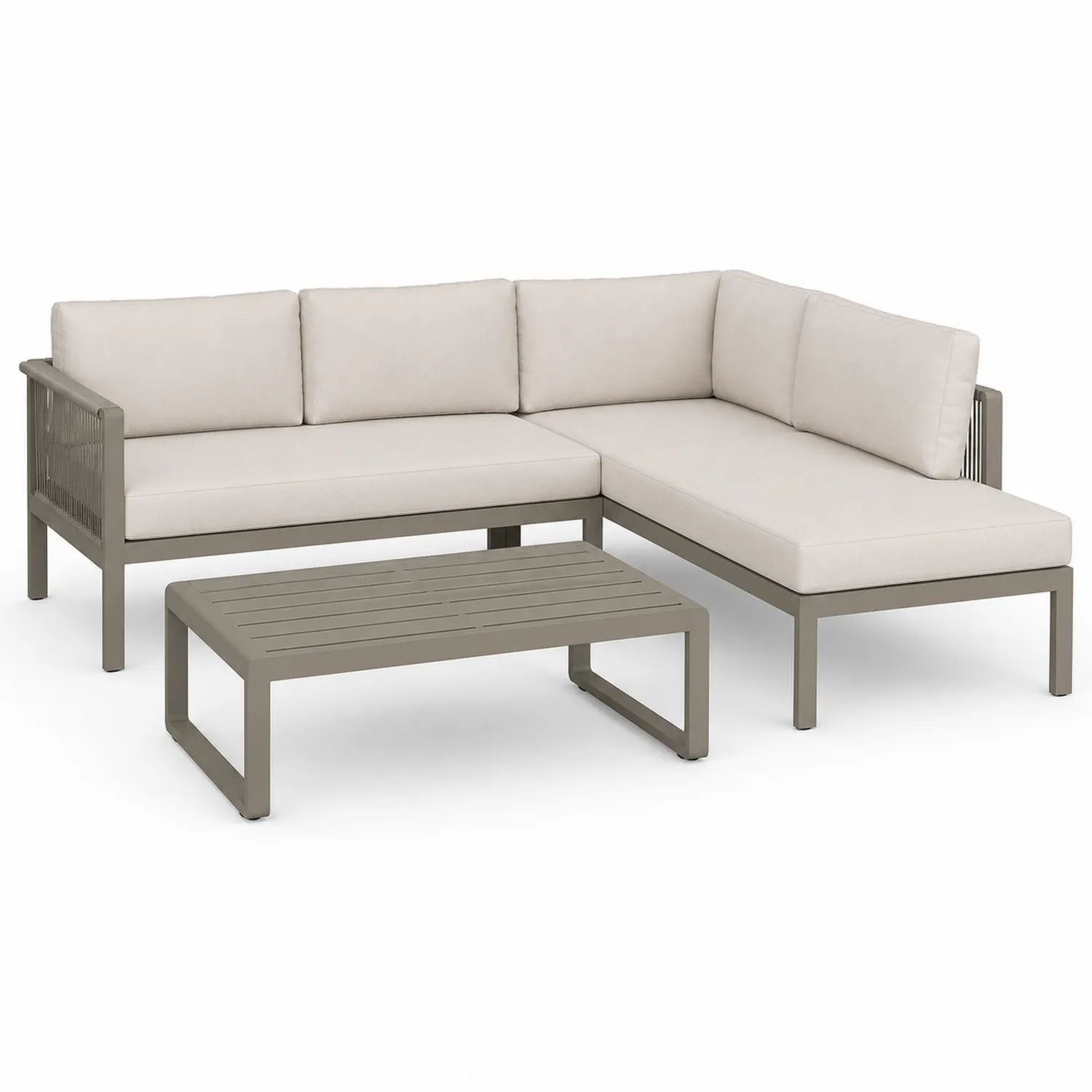 Ecksofa-Set Aluminium Beige Grau