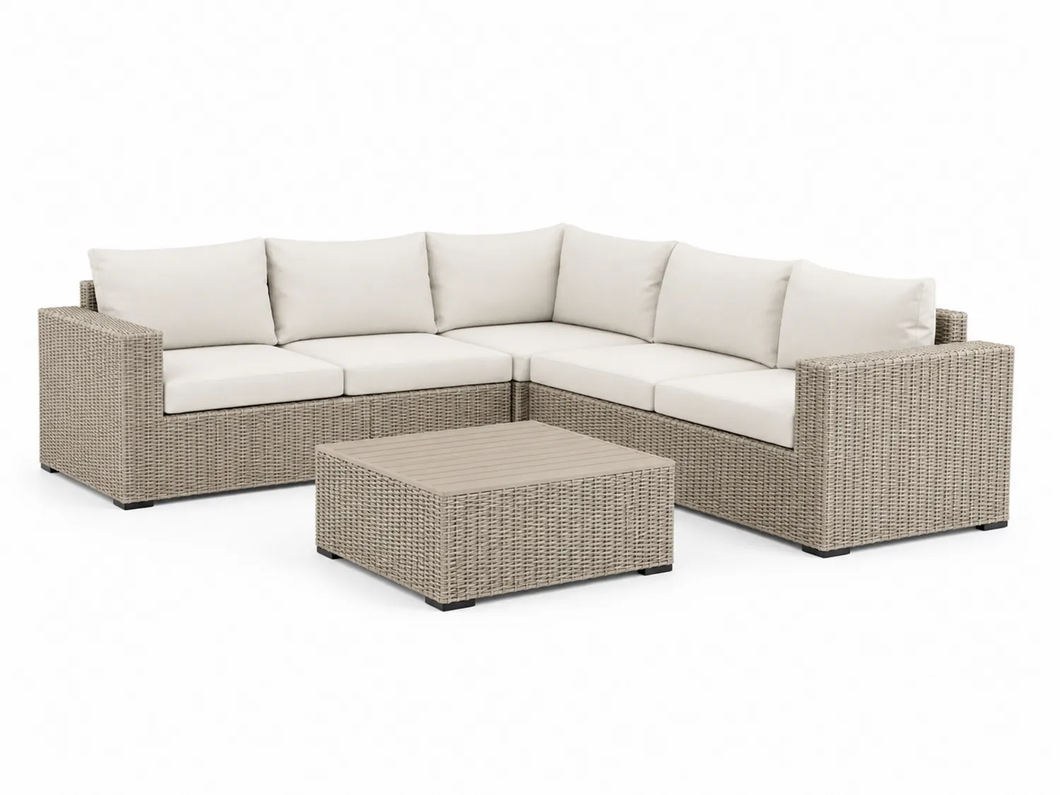 Gartensofa Set PE-Rattan Beige mit Kissen