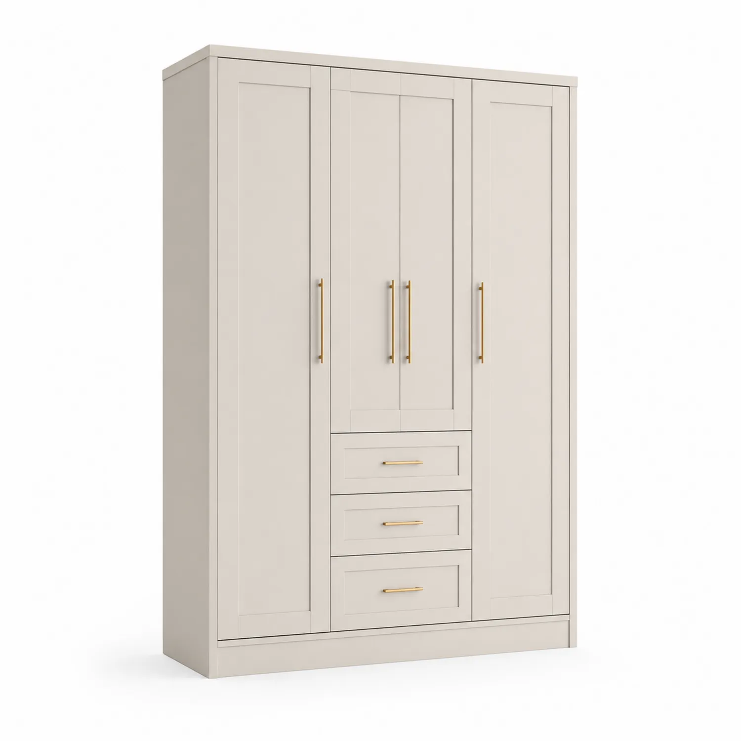 4-türiger Kleiderschrank mit 3 Schubladen Beige MDF-Holzwerkstoff