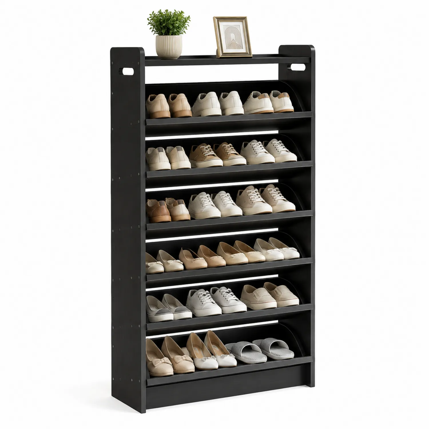 Schuhregal MDF Schwarz 7 Ebenen 160x80x26 cm