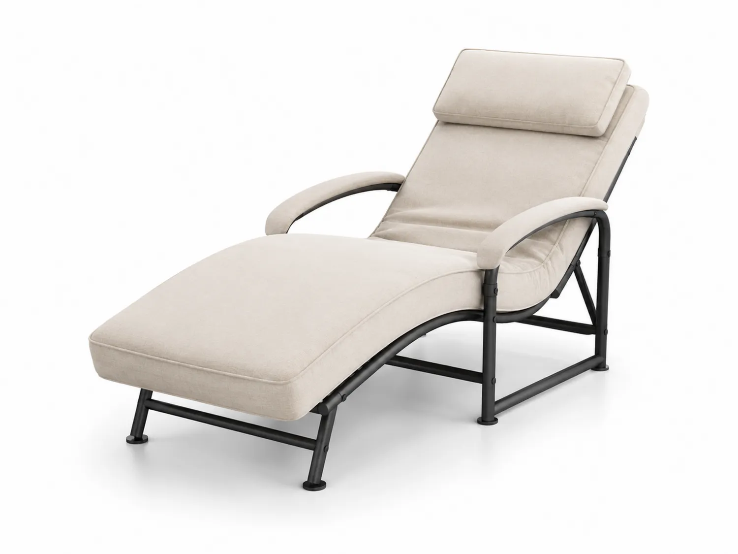 Stahl-Liegestuhl mit Polyesterbezug in Beige