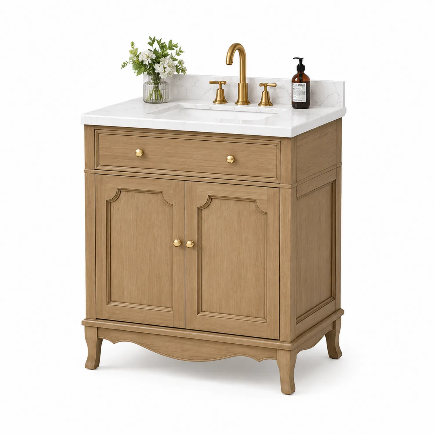 Waschtischschrank aus Eiche mit Marmor-Waschbecken