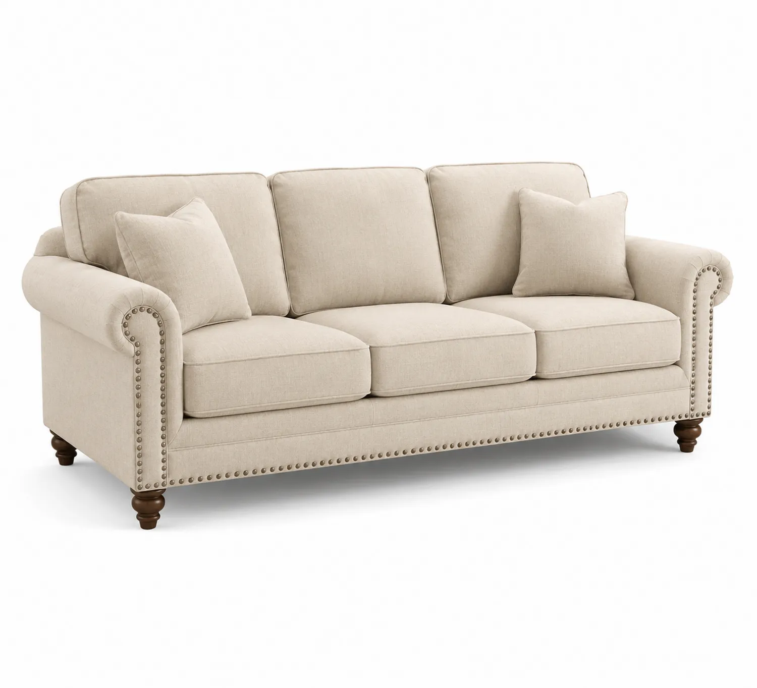 3-Sitzer Sofa Leinen Beige mit Holzbeinen