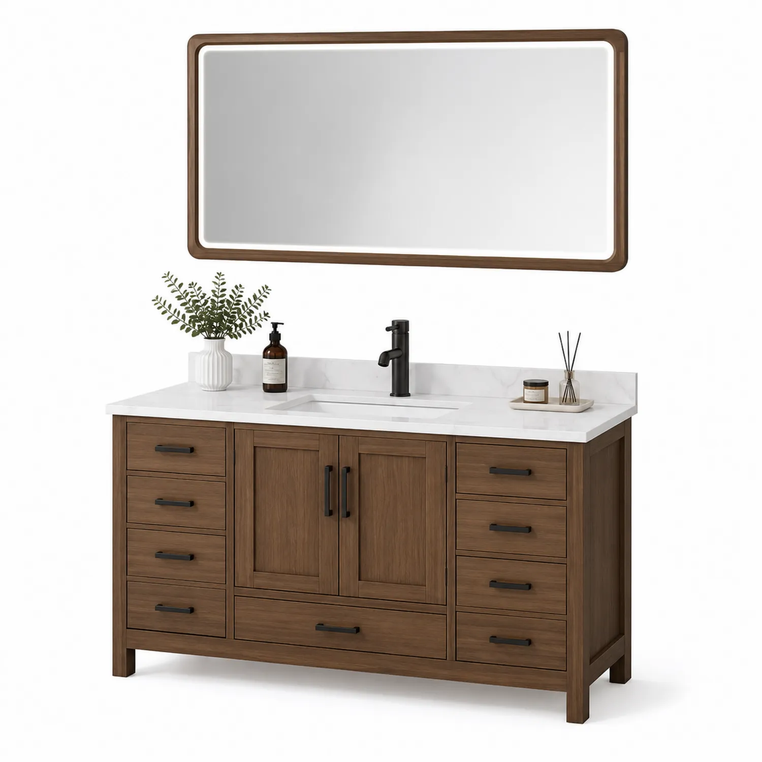 Waschtischschrank Holz mit Spiegel 120 cm