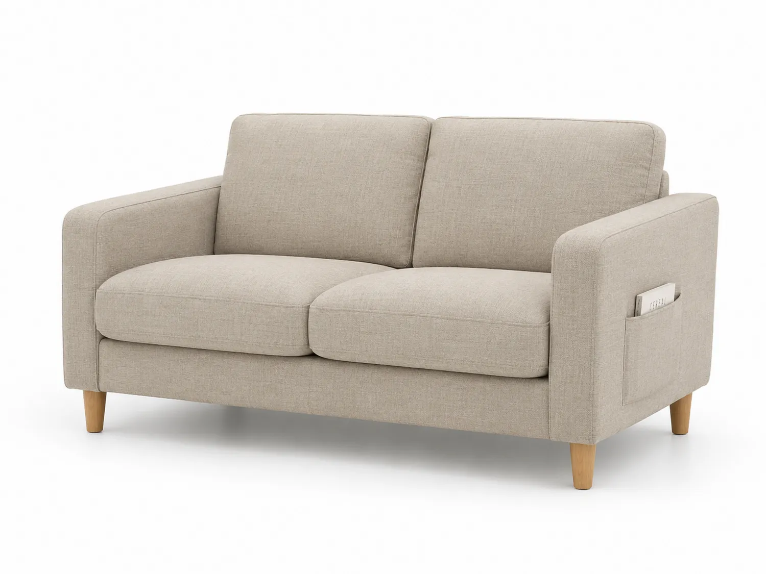 Zweisitzer Stoffsofa mit Holzbeinen Beige