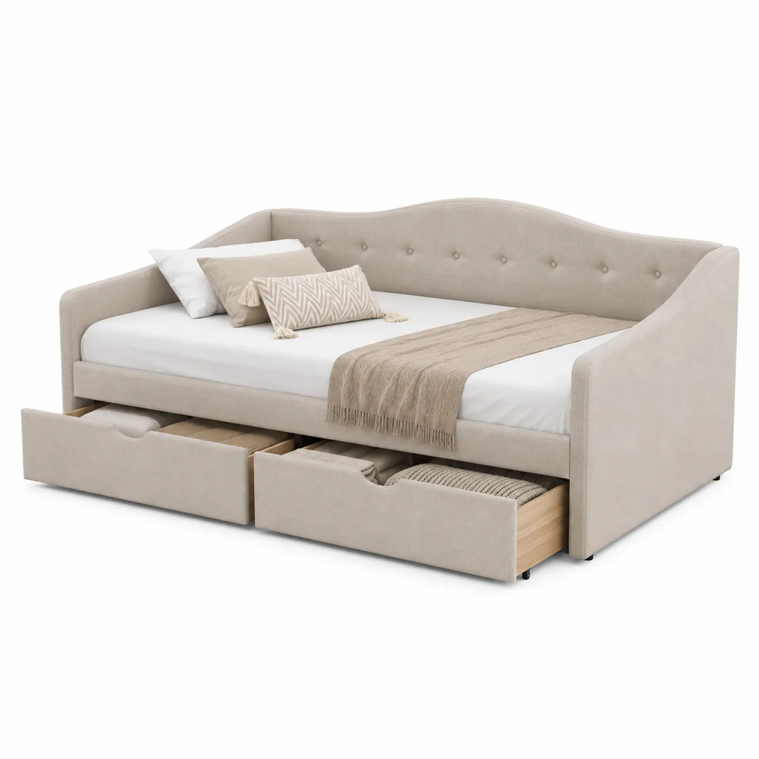 Tagesbett mit Schubladen Beige Stoff 210x100 cm