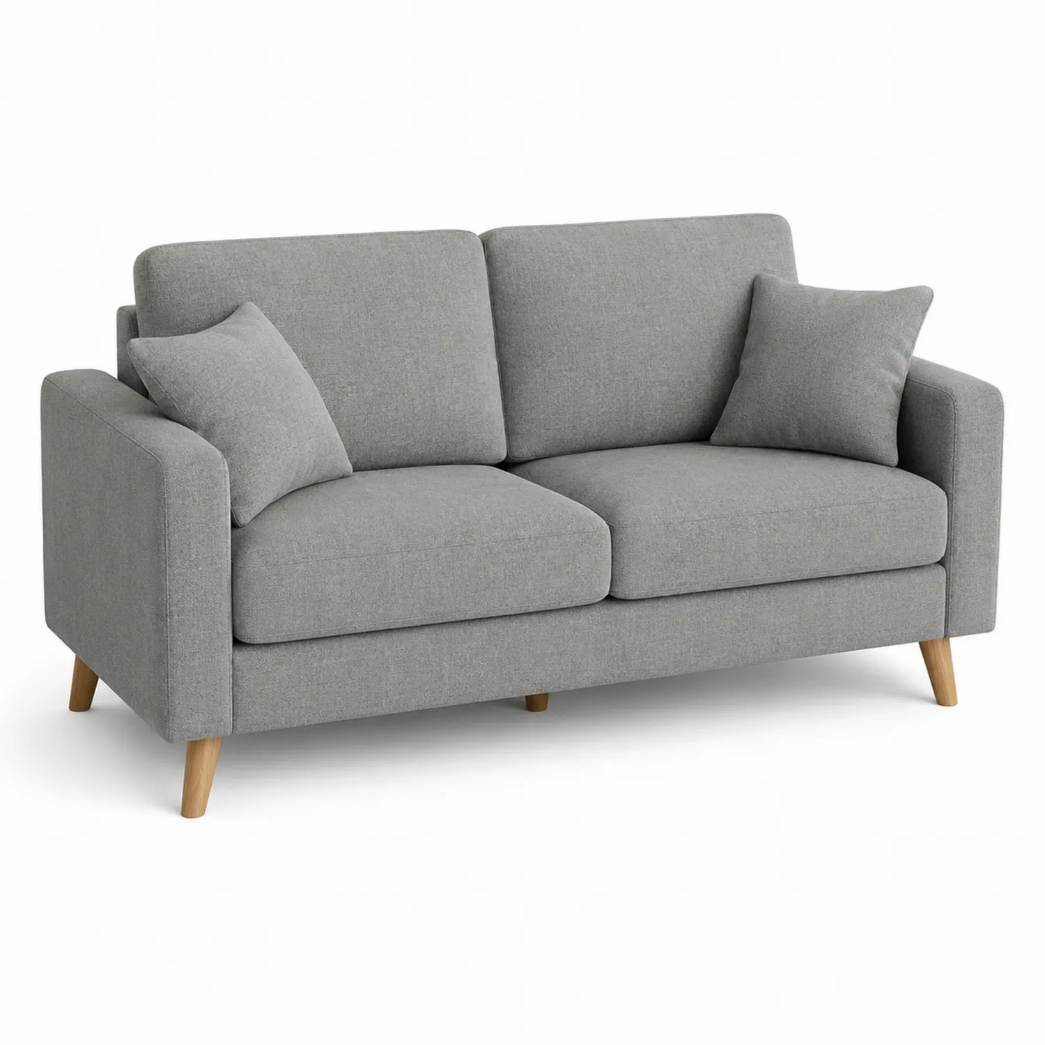 Zweisitzer Sofa aus Stoff mit Eichenholzbeinen, Grau, 140cm