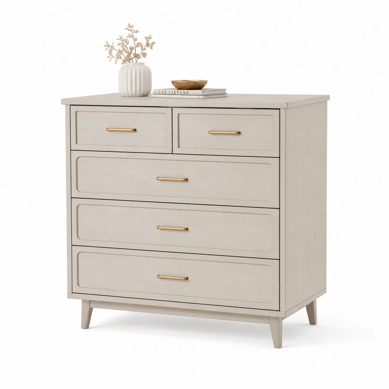 Holzkommode mit 5 Schubladen, Beige