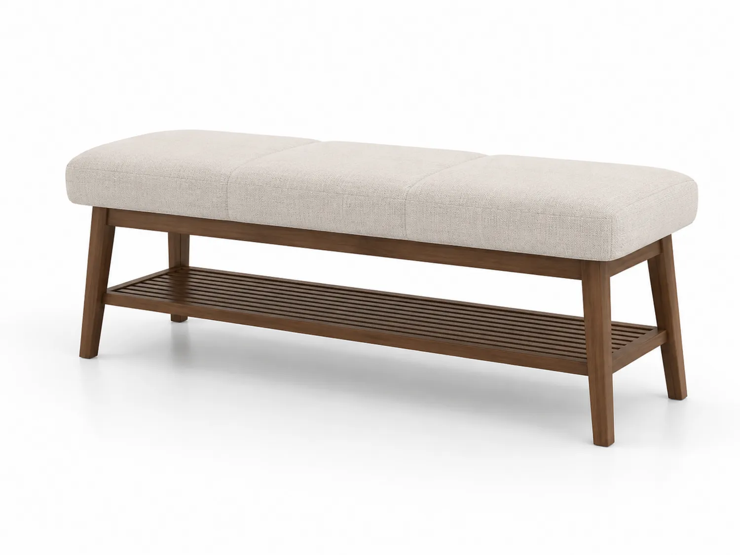 Gepolsterte Sitzbank Leinen Beige mit Holzregal 120x40x45 cm