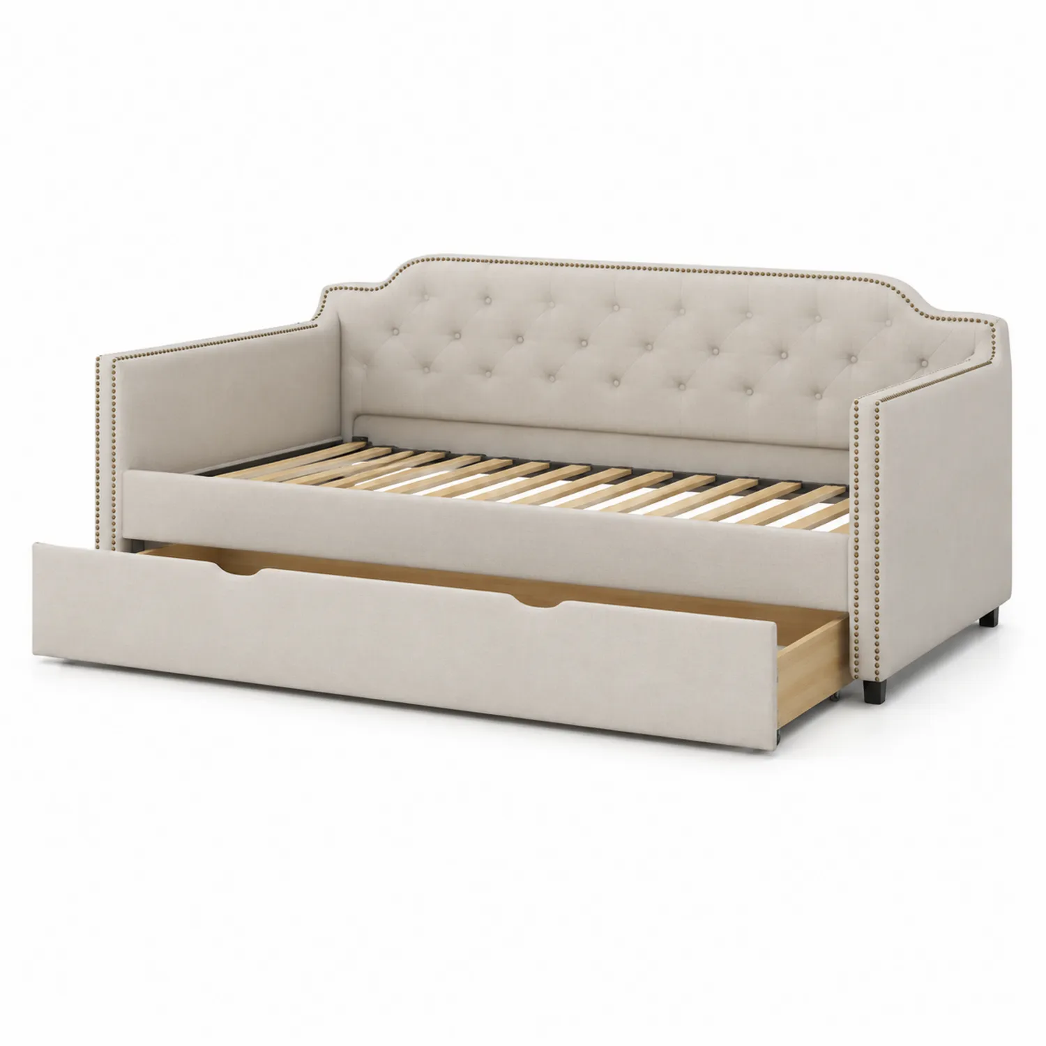 Tagesbett mit Schubladen Beige Leinen 200x90cm