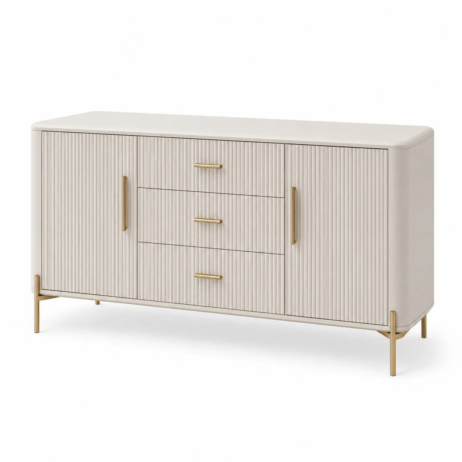 Sideboard Beige MDF mit Messinggriffen und Metallbeinen